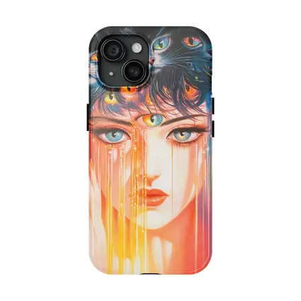 Woman Face Black Cats Colorful Dripping Art