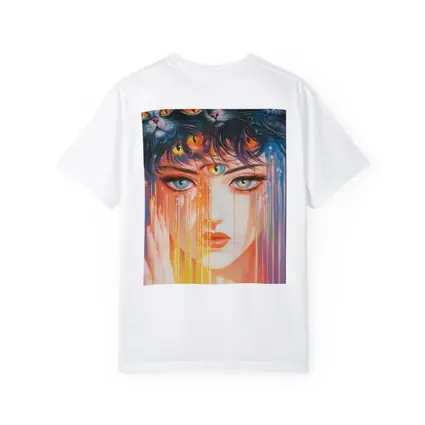 Woman Face Black Cats Colorful Dripping Art