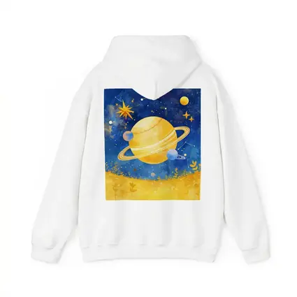 Watercolor Saturn Planet Blue Starry Sky