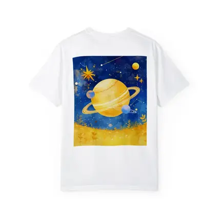 Watercolor Saturn Planet Blue Starry Sky
