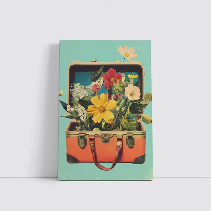 Vintage Suitcase Overflowing With Mixed Flowers