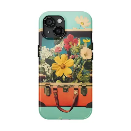 Vintage Suitcase Overflowing With Mixed Flowers