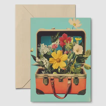 Vintage Suitcase Overflowing With Mixed Flowers
