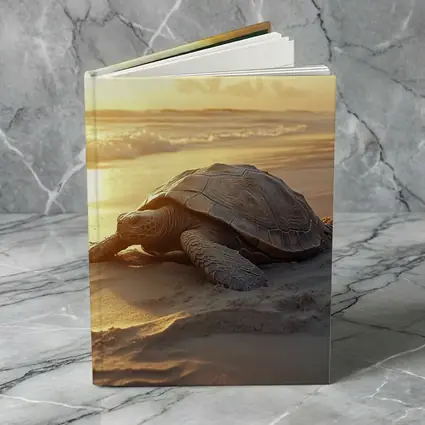 Sea Turtle Crawling on Sandy Beach Sunset