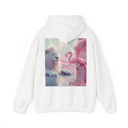 White Lion Pink Flamingos Dreamy Fantasy Scene