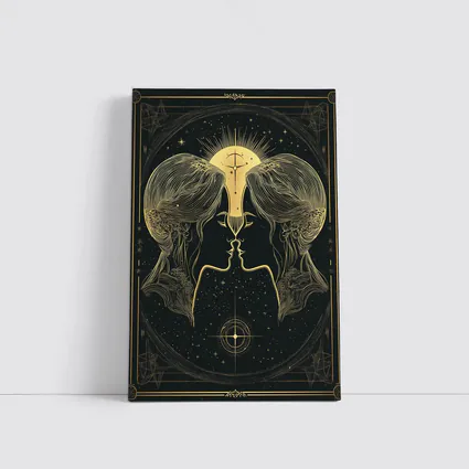 Gemini Twin Faces Gold Celestial Art