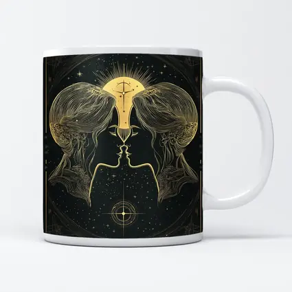 Gemini Twin Faces Gold Celestial Art