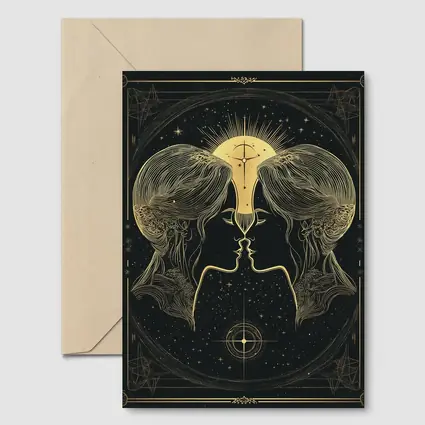 Gemini Twin Faces Gold Celestial Art