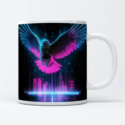 Neon Eagle Flying Over Cyberpunk City