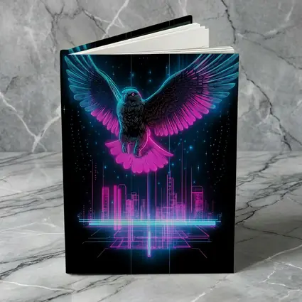 Neon Eagle Flying Over Cyberpunk City