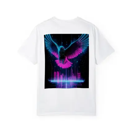 Neon Eagle Flying Over Cyberpunk City