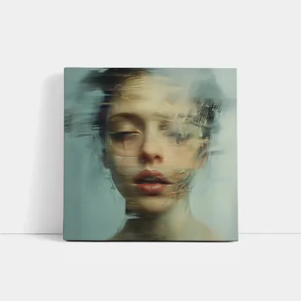 Surreal Woman Portrait Dissolving Abstract Blue