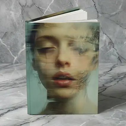 Surreal Woman Portrait Dissolving Abstract Blue