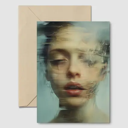 Surreal Woman Portrait Dissolving Abstract Blue