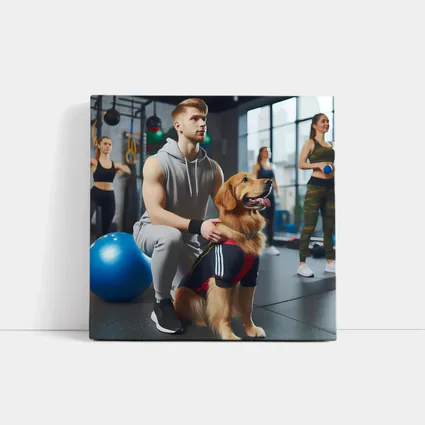 Golden Retriever Owner Training Together In Gym