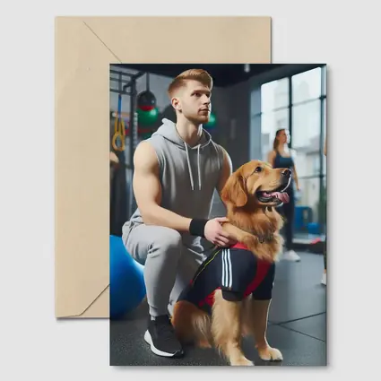 Golden Retriever Owner Training Together In Gym
