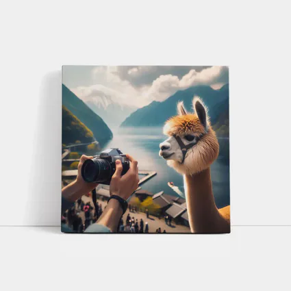 Alpaca Posing for Camera Mountain Lake
