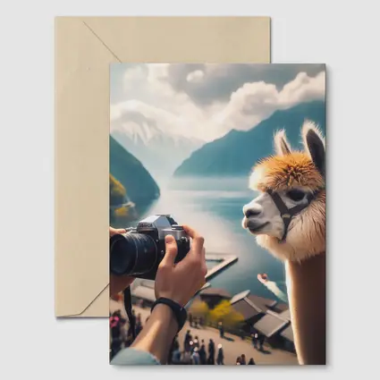 Alpaca Posing for Camera Mountain Lake
