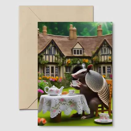Armadillo Tea Party Cottage Garden Scene
