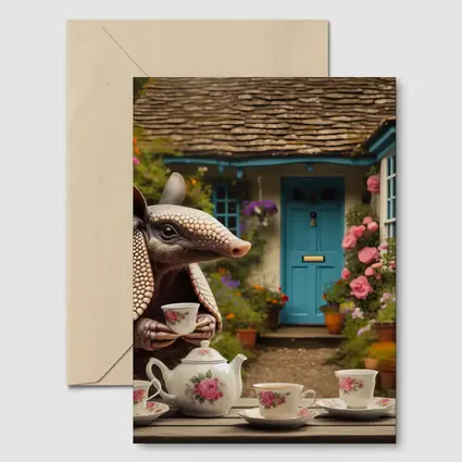 Armadillo Tea Party Cottage Garden Scene