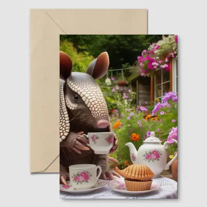 Armadillo Having Tea Party Garden