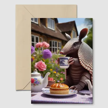 Armadillo Drinking Tea English Garden