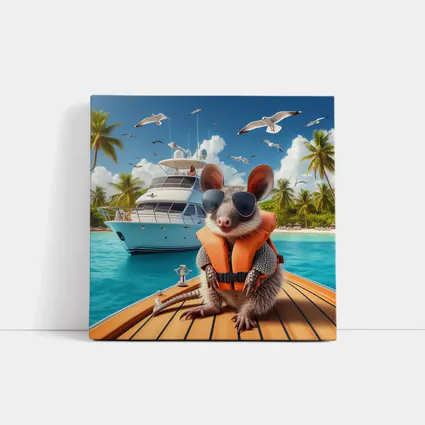 Opossum Wearing Sunglasses On Tropical Yacht