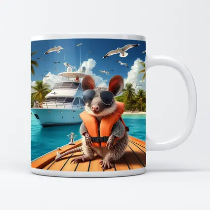 Opossum Wearing Sunglasses On Tropical Yacht