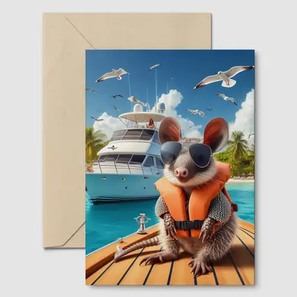 Opossum Wearing Sunglasses On Tropical Yacht