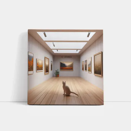 White Cat Sitting In Art Gallery