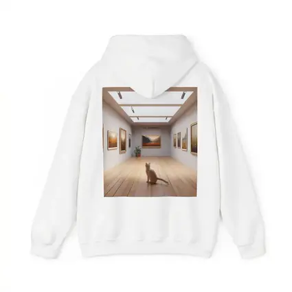 White Cat Sitting In Art Gallery