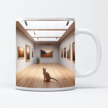 White Cat Sitting In Art Gallery