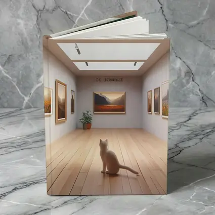 White Cat Sitting In Art Gallery