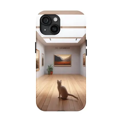 White Cat Sitting In Art Gallery