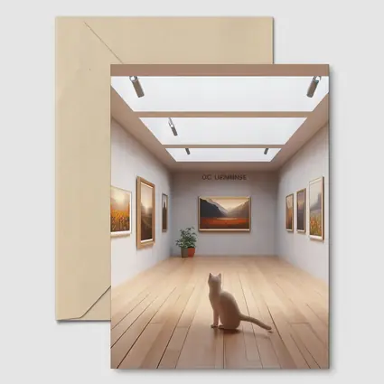 White Cat Sitting In Art Gallery