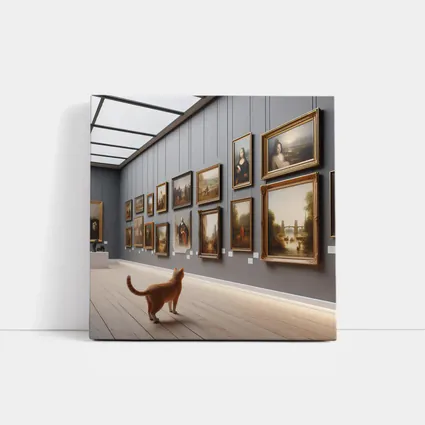 Orange Cat Exploring Classic Art Gallery