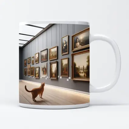 Orange Cat Exploring Classic Art Gallery