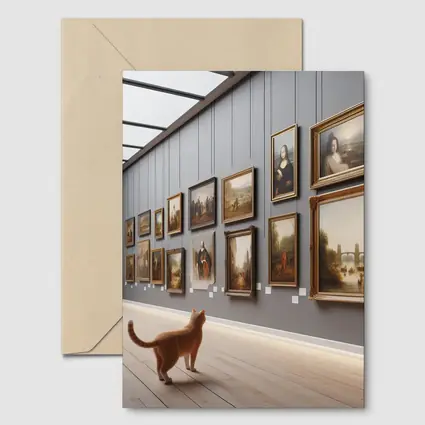 Orange Cat Exploring Classic Art Gallery