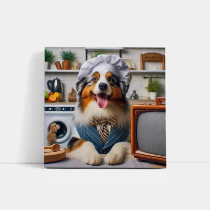 Australian Shepherd Chef Hat Kitchen Scene