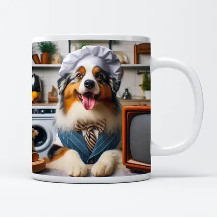 Australian Shepherd Chef Hat Kitchen Scene