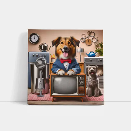 Happy Dog Blue Suit Retro TV Room