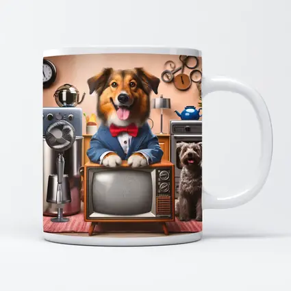 Happy Dog Blue Suit Retro TV Room