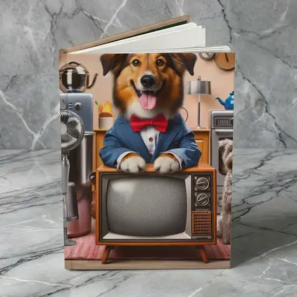 Happy Dog Blue Suit Retro TV Room
