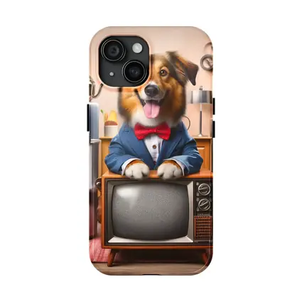 Happy Dog Blue Suit Retro TV Room