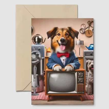 Happy Dog Blue Suit Retro TV Room