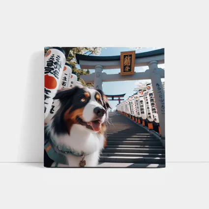 Australian Shepherd Dog Japanese Shrine Torii Gates