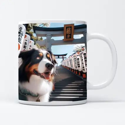 Australian Shepherd Dog Japanese Shrine Torii Gates