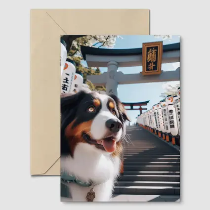 Australian Shepherd Dog Japanese Shrine Torii Gates