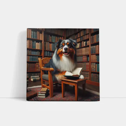 Australian Shepherd Dog Reading In Library