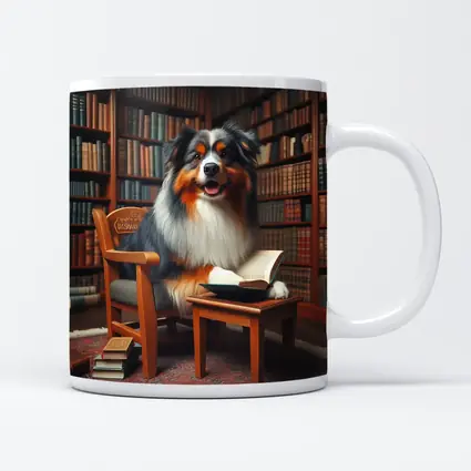 Australian Shepherd Dog Reading In Library